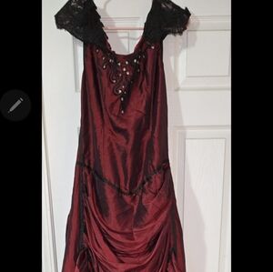 Elegant Red High Low Dress with Lace Details